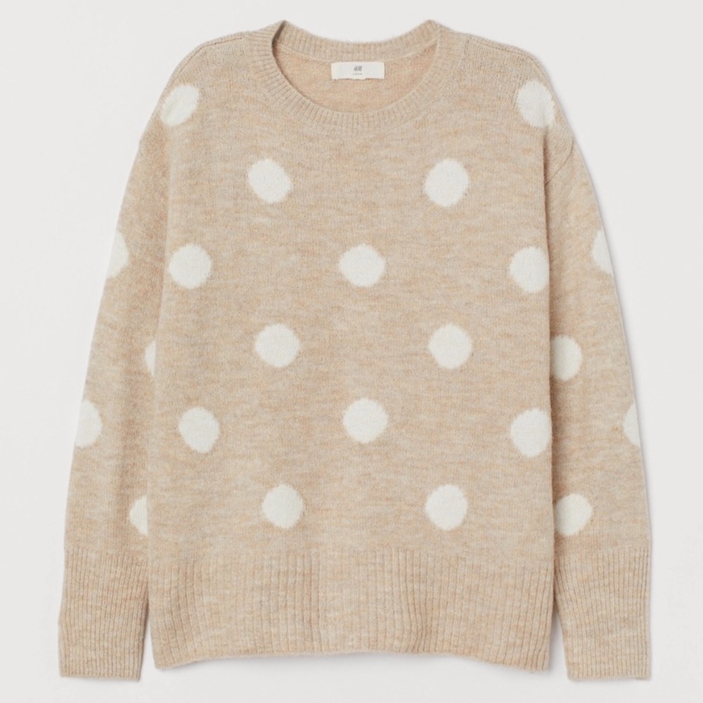 H&M Tan / White Polka Dot Sweater | Size S